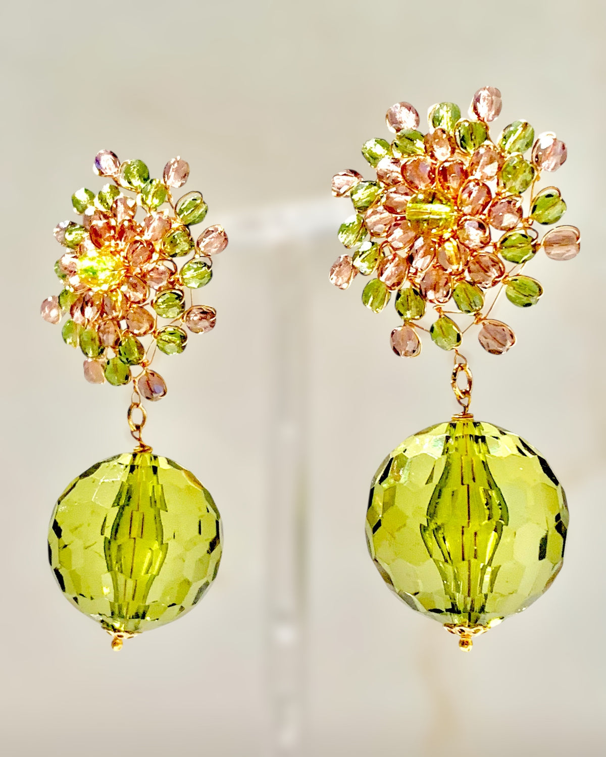 Orecchini Mandàla rosa e verde
