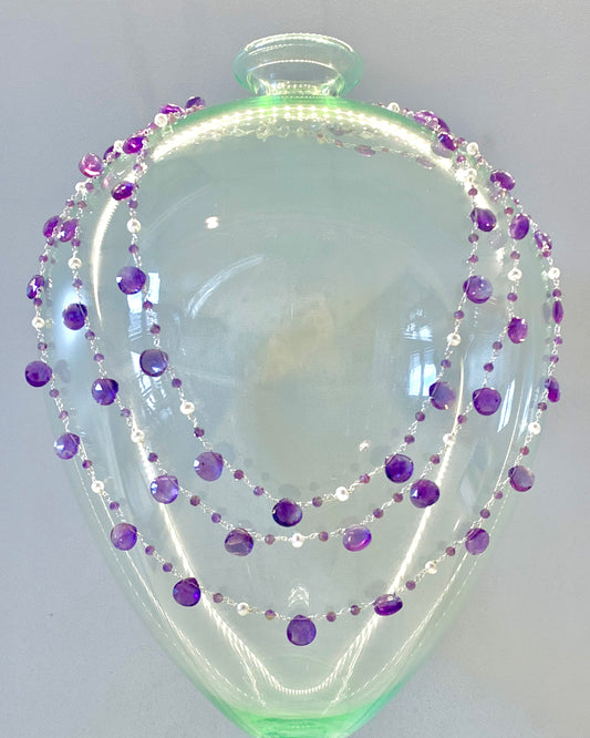 Collana tripla in argento e pietre semipreziose